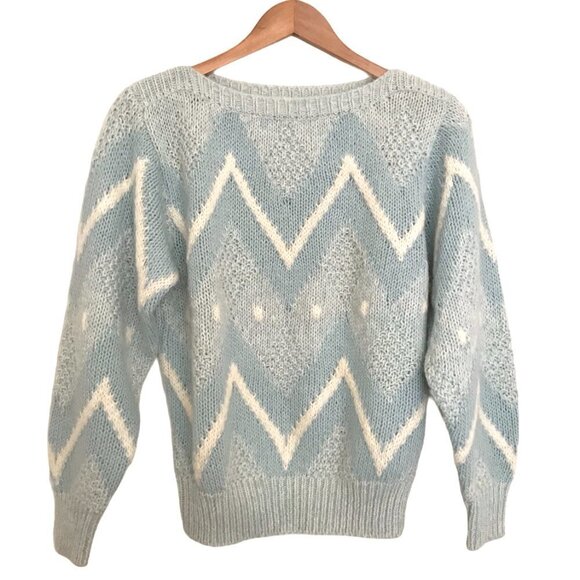 Vintage 90s JH COLLECTIBLES Alpaca Blend Chevron Pullover Sweater Pastel Blue - Picture 1 of 6